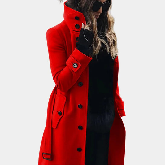 Womens Long Trench Coat with Adjustable Belt Classic Design in Four Colours Sizes XS to XL