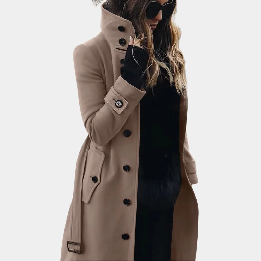 Womens Long Trench Coat with Adjustable Belt Classic Design in Four Colours Sizes XS to XL