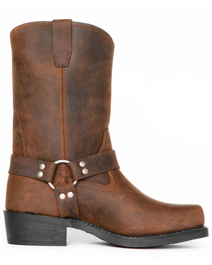 Mens 11 Inch Leather Harness Boots with Waterproof Top Grain Leather Upper and Oil Resistant Sole