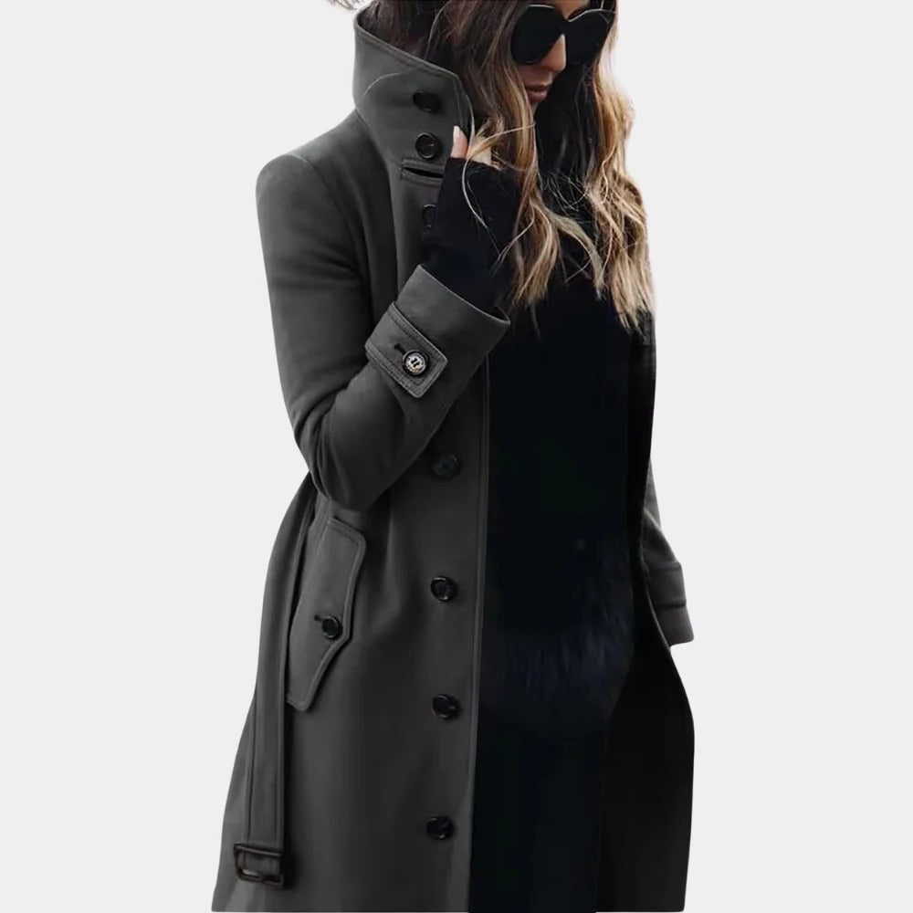 Womens Long Trench Coat with Adjustable Belt Classic Design in Four Colours Sizes XS to XL