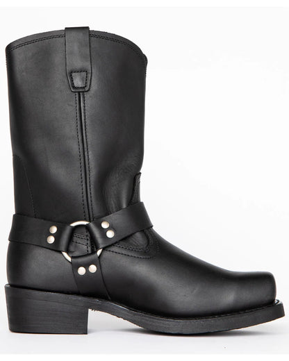 Mens 11 Inch Leather Harness Boots with Waterproof Top Grain Leather Upper and Oil Resistant Sole