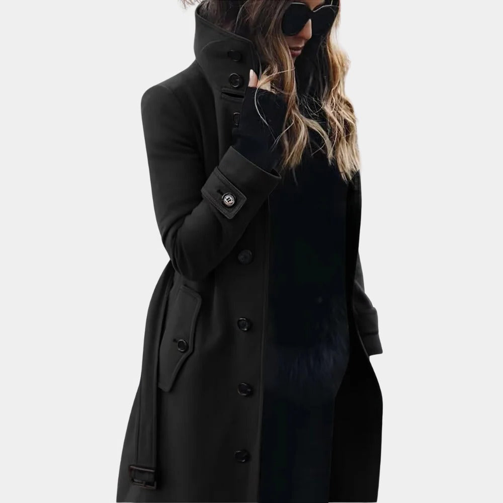 Womens Long Trench Coat with Adjustable Belt Classic Design in Four Colours Sizes XS to XL