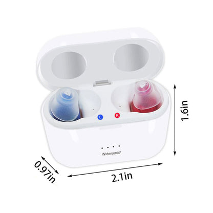 Rechargeable Discreet In Canal Hearing Amplifiers, Pair with Charging Case and USB Cable