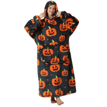 Long Wearable Blanket Hoodie Oversized Sherpa Fleece Hooded Blanket with Kangaroo Pocket for Adults