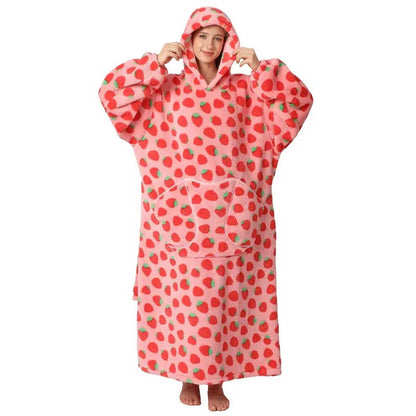 Long Wearable Blanket Hoodie Oversized Sherpa Fleece Hooded Blanket with Kangaroo Pocket for Adults