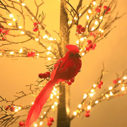 Battery Powered Glowing Cardinal Tree Copper Wire LED Lights Tabletop Christmas Decoration