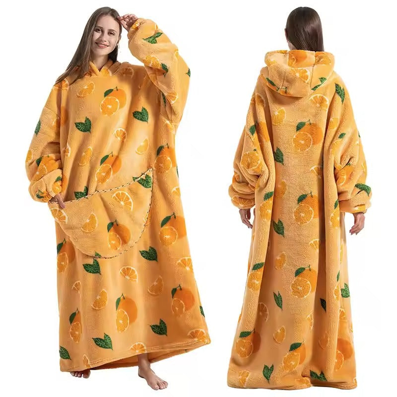 Long Wearable Blanket Hoodie Oversized Sherpa Fleece Hooded Blanket with Kangaroo Pocket for Adults