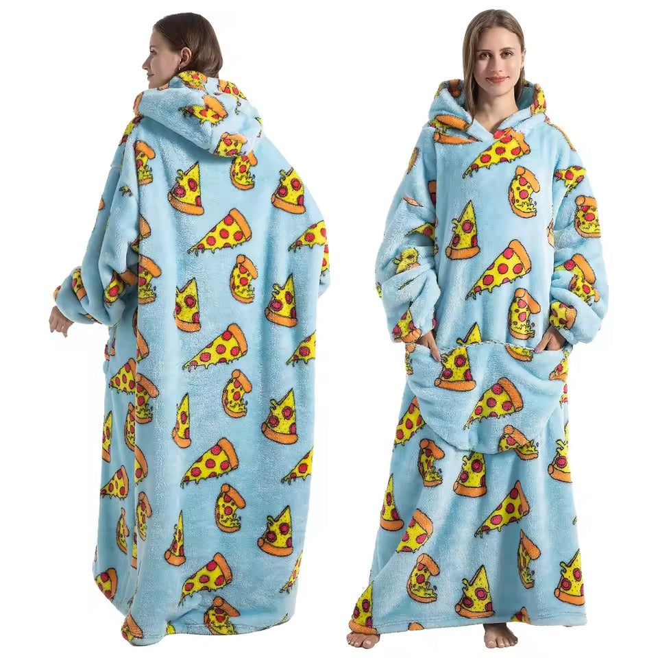 Long Wearable Blanket Hoodie Oversized Sherpa Fleece Hooded Blanket with Kangaroo Pocket for Adults