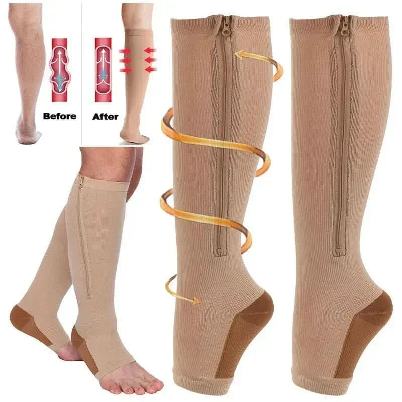 Zip Up Compression Socks with Easy On Zipper Closure for Daily Comfort, Travel and Long Standing