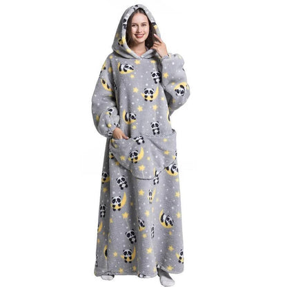 Long Wearable Blanket Hoodie Oversized Sherpa Fleece Hooded Blanket with Kangaroo Pocket for Adults