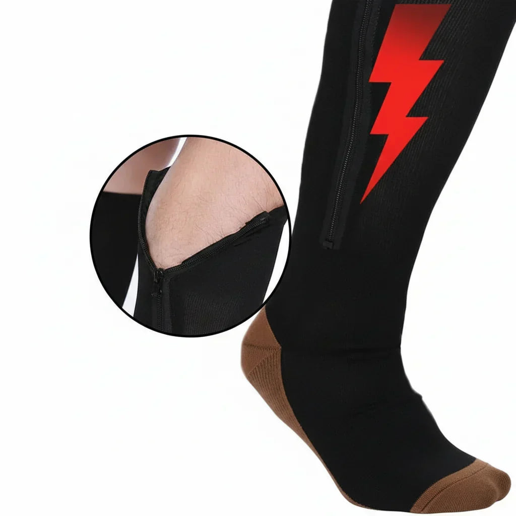 Zip Up Compression Socks with Easy On Zipper Closure for Daily Comfort, Travel and Long Standing