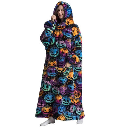 Long Wearable Blanket Hoodie Oversized Sherpa Fleece Hooded Blanket with Kangaroo Pocket for Adults