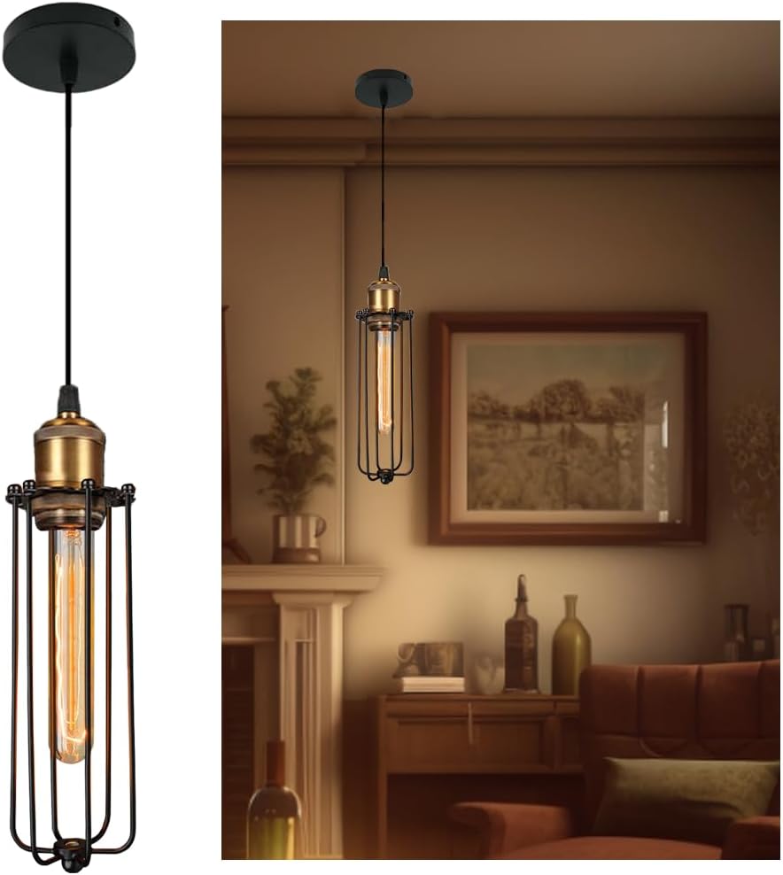Vintage Cage Pendant Light with Industrial Metal Frame for Kitchens and Dining Rooms