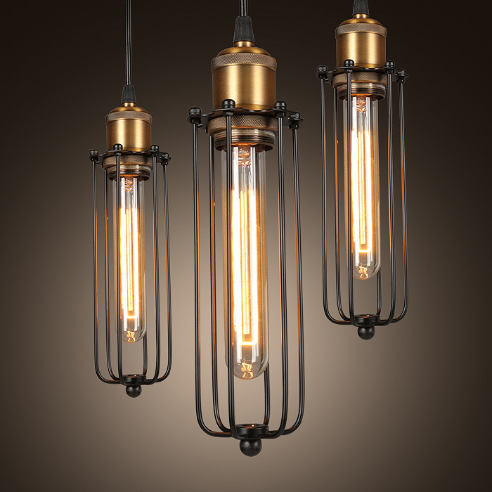 Vintage Cage Pendant Light with Industrial Metal Frame for Kitchens and Dining Rooms