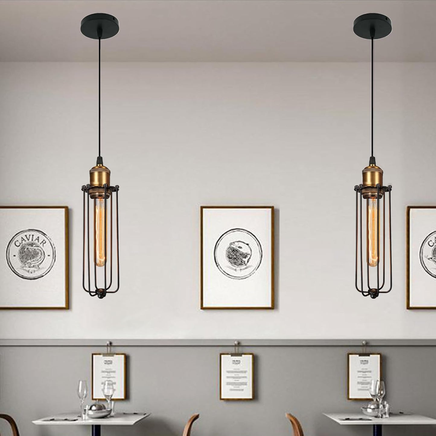 Vintage Cage Pendant Light with Industrial Metal Frame for Kitchens and Dining Rooms