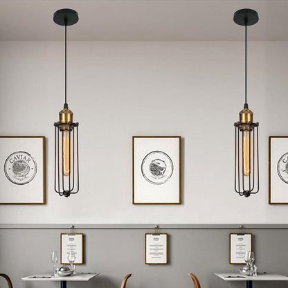 Vintage Cage Pendant Light with Industrial Metal Frame for Kitchens and Dining Rooms