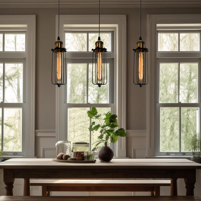 Vintage Cage Pendant Light with Industrial Metal Frame for Kitchens and Dining Rooms