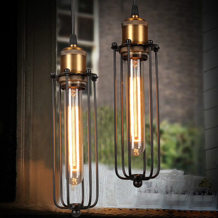 Vintage Cage Pendant Light with Industrial Metal Frame for Kitchens and Dining Rooms