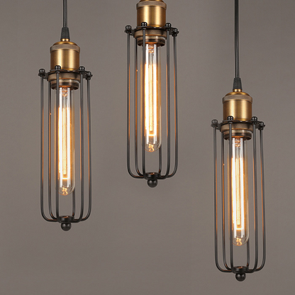 Vintage Cage Pendant Light with Industrial Metal Frame for Kitchens and Dining Rooms