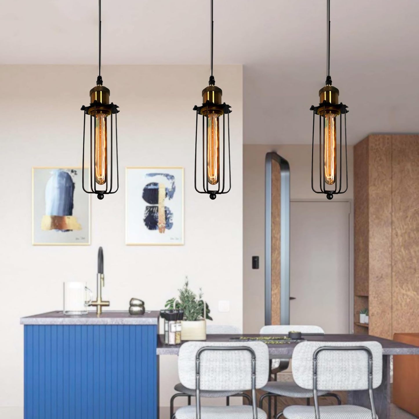 Vintage Cage Pendant Light with Industrial Metal Frame for Kitchens and Dining Rooms