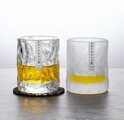 Japanese Edo Kiriko Glacier Whisky Glasses - Hand-Cut Glassware with Wooden Box