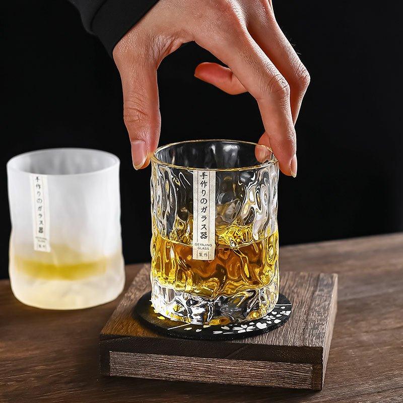 Japanese Edo Kiriko Glacier Whisky Glasses - Hand-Cut Glassware with Wooden Box