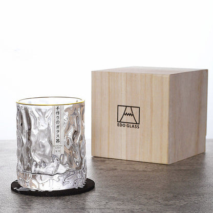 Japanese Edo Kiriko Glacier Whisky Glasses - Hand-Cut Glassware with Wooden Box