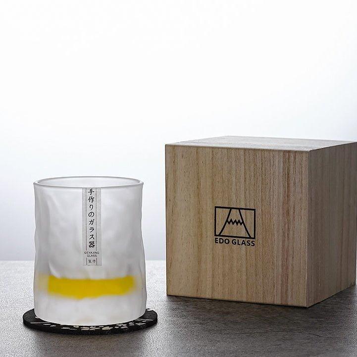 Japanese Edo Kiriko Glacier Whisky Glasses - Hand-Cut Glassware with Wooden Box