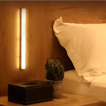 LED Wall Lamp with Motion Sensor - Wood Frame Cordless Bedside Night Light, 15cm