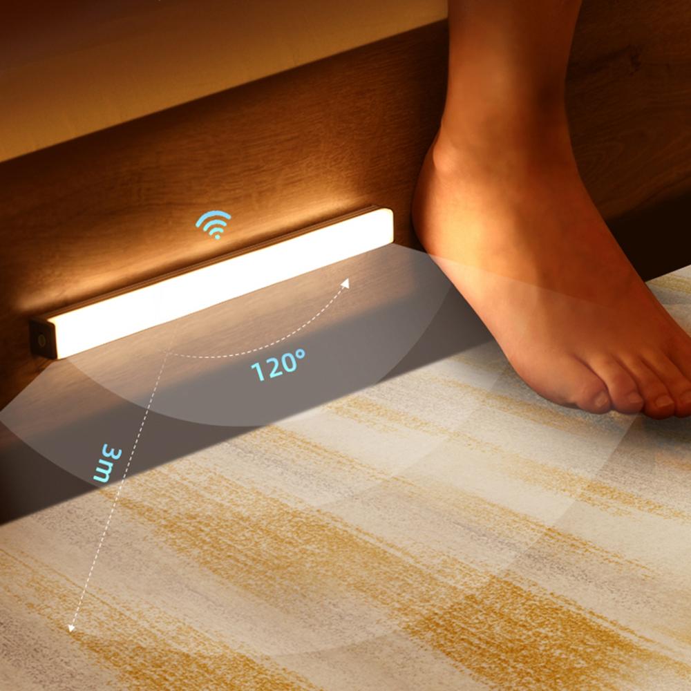 LED Wall Lamp with Motion Sensor - Wood Frame Cordless Bedside Night Light, 15cm