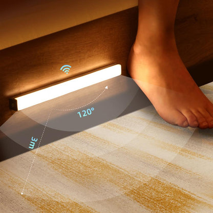 LED Wall Lamp with Motion Sensor - Wood Frame Cordless Bedside Night Light, 15cm