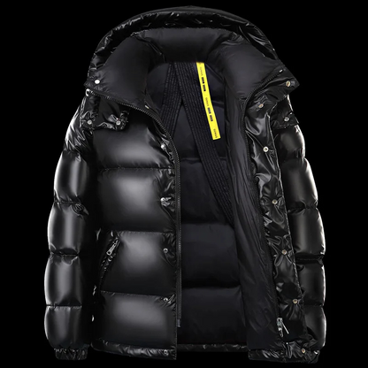 Men's Quilted Puffer Jacket with Hood - Warm Long-Sleeve Winter Coat