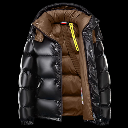 Men's Quilted Puffer Jacket with Hood - Warm Long-Sleeve Winter Coat