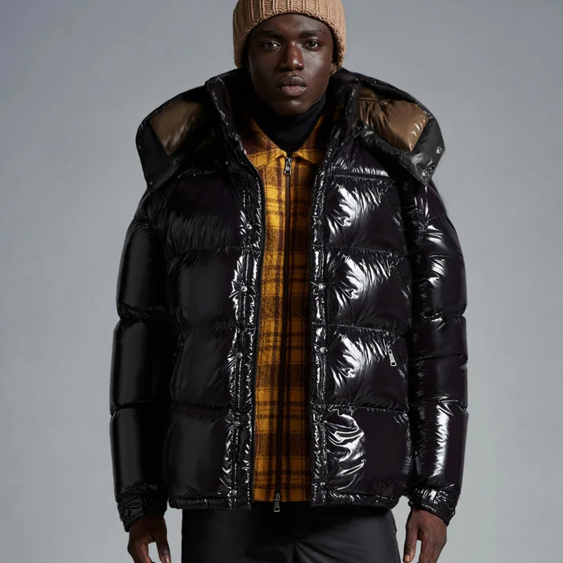 Men's Quilted Puffer Jacket with Hood - Warm Long-Sleeve Winter Coat