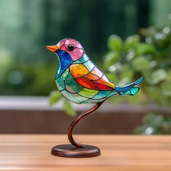 Artistic Glass Bird Sculptures - Vibrant Colored Glass Decor, Set of 3 with Stand