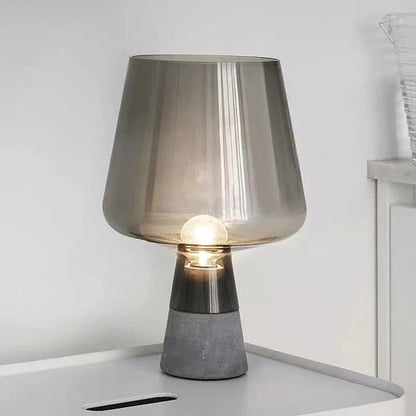 Cement Base Table Lamp with Amber Glass Shade, Industrial LED Bedside Lamp with Warm White Glow
