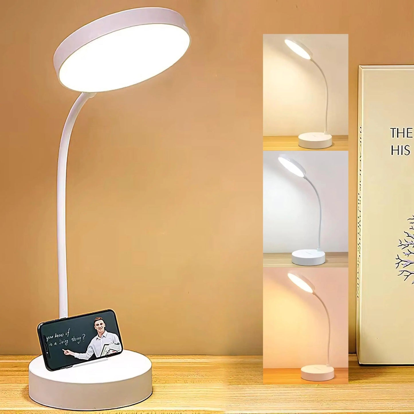 LED Desk Lamp with USB Charging - Adjustable Swan-Neck Reading Light, Touch Control