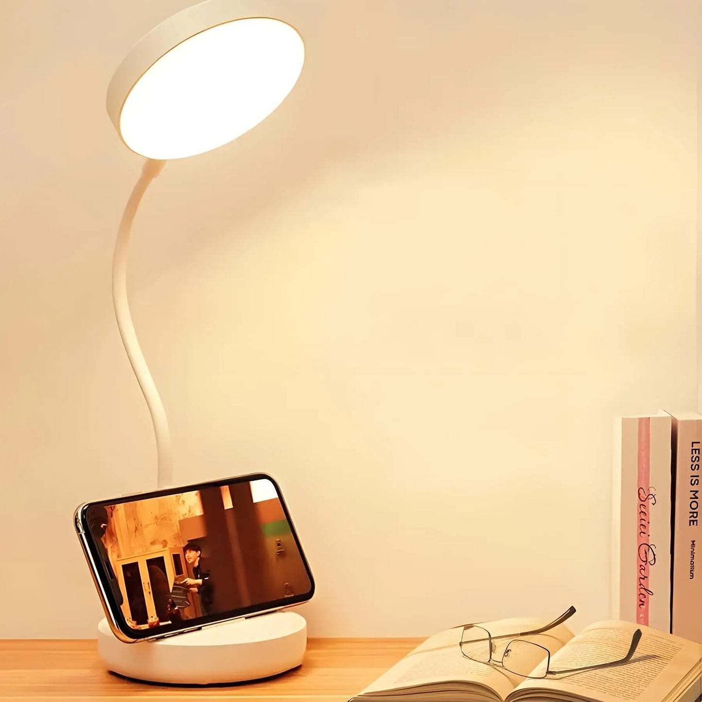 LED Desk Lamp with USB Charging - Adjustable Swan-Neck Reading Light, Touch Control