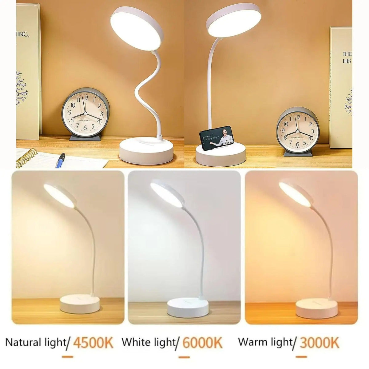 LED Desk Lamp with USB Charging - Adjustable Swan-Neck Reading Light, Touch Control