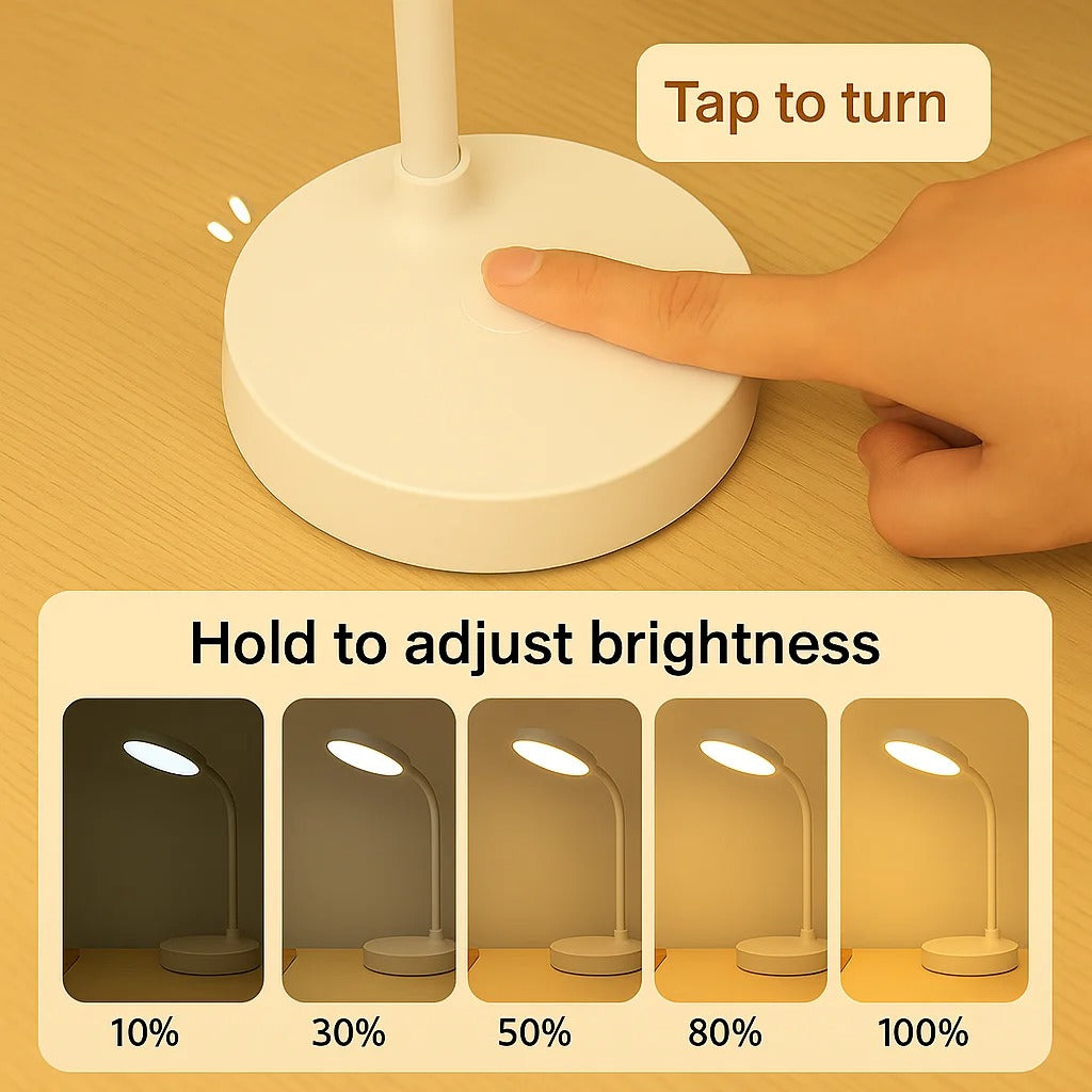 LED Desk Lamp with USB Charging - Adjustable Swan-Neck Reading Light, Touch Control