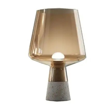 Cement Base Table Lamp with Amber Glass Shade, Industrial LED Bedside Lamp with Warm White Glow