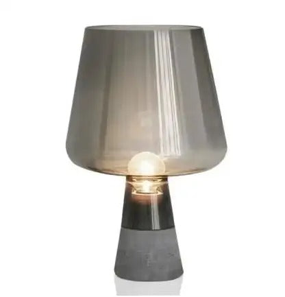 Cement Base Table Lamp with Amber Glass Shade, Industrial LED Bedside Lamp with Warm White Glow