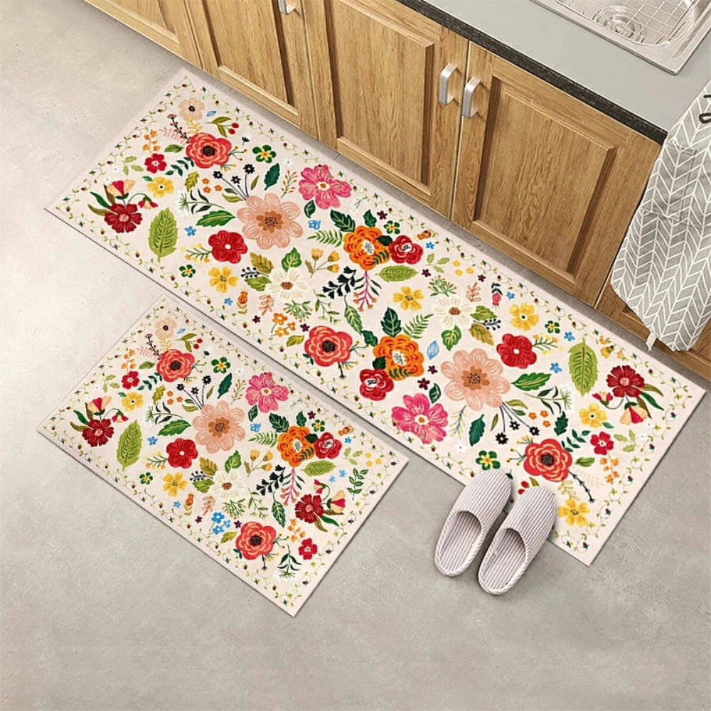 Boho Floral Kitchen Mat Set - Anti-Fatigue Cushioned Mats, Set of 2