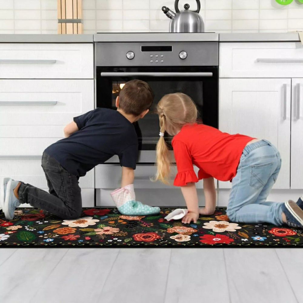 Boho Floral Kitchen Mat Set - Anti-Fatigue Cushioned Mats, Set of 2