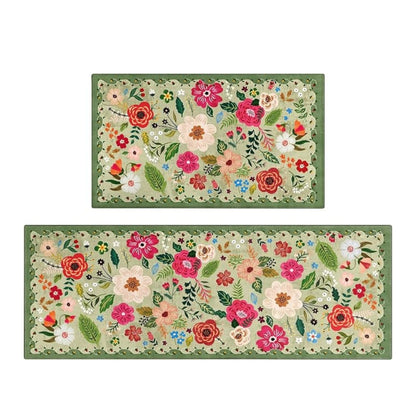 Boho Floral Kitchen Mat Set - Anti-Fatigue Cushioned Mats, Set of 2