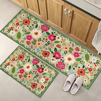 Boho Floral Kitchen Mat Set - Anti-Fatigue Cushioned Mats, Set of 2