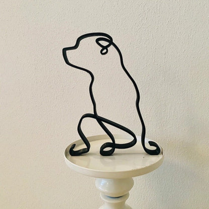 Modern Wireframe Dog Figure, Handcrafted Steel Sculpture for Home and Office Decor
