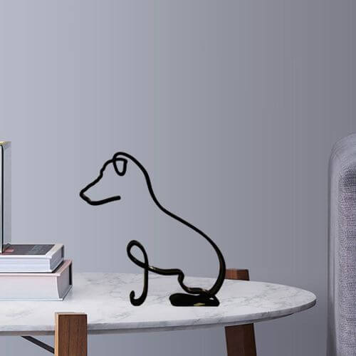 Modern Wireframe Dog Figure, Handcrafted Steel Sculpture for Home and Office Decor