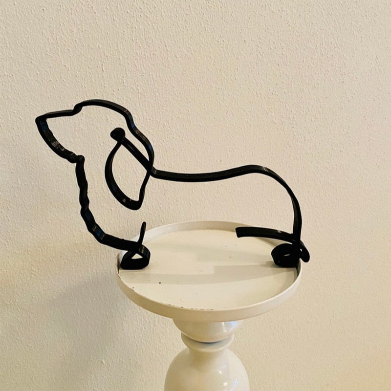 Modern Wireframe Dog Figure, Handcrafted Steel Sculpture for Home and Office Decor