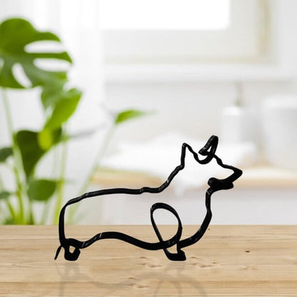 Modern Wireframe Dog Figure, Handcrafted Steel Sculpture for Home and Office Decor